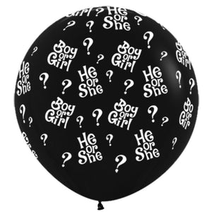 SEMPERTEX 90CM HE OR SHE QUESTION MARKS FASHION BLACK LATEX BALLOON UNINFLATED