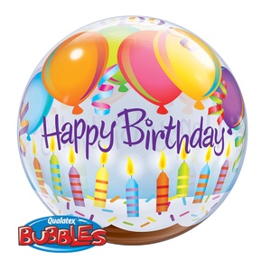 22" Single Bubble Happy Birthday Balloons & Candles Qualatex Bubble Balloon UNINFLATED