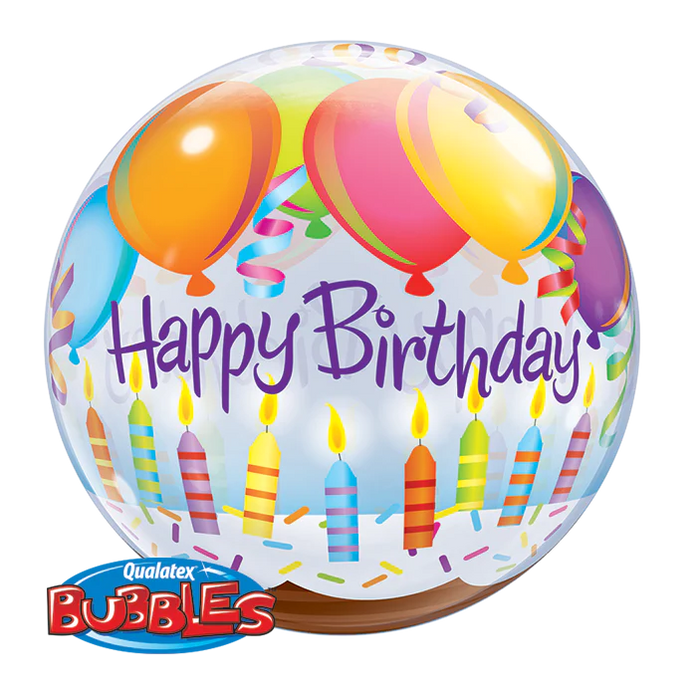 22" Single Bubble Happy Birthday Balloons & Candles Qualatex Bubble Balloon UNINFLATED