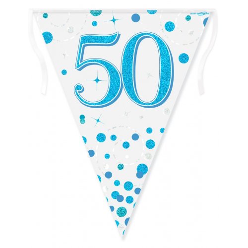 Sparkling Fizz Blue 50th Birthday Flag Banner