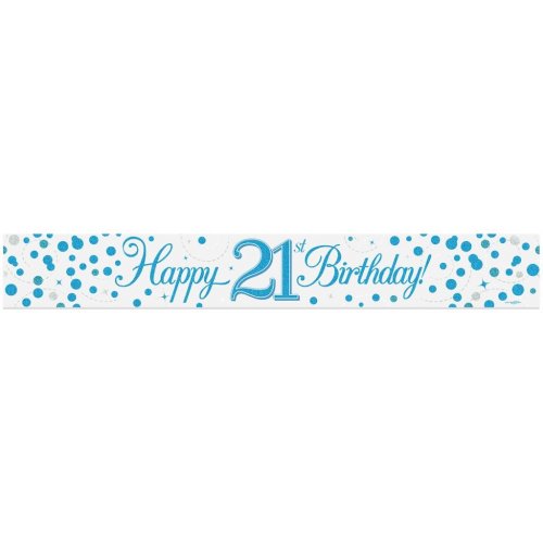 Sparkling Fizz Blue 21st Happy Birthday Foil Banner