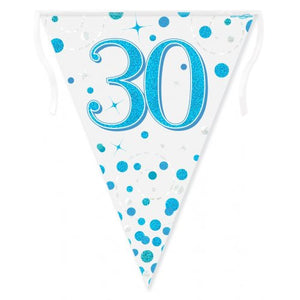 Sparkling Fizz Blue 30th Birthday Flag Banner