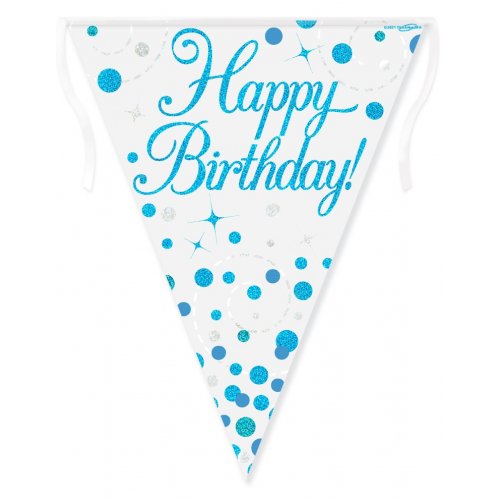 Sparkling Fizz Blue Happy Birthday Flag Banner