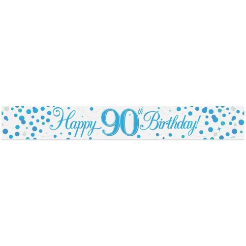 Sparkling Fizz Blue 90th Happy Birthday Foil Banner