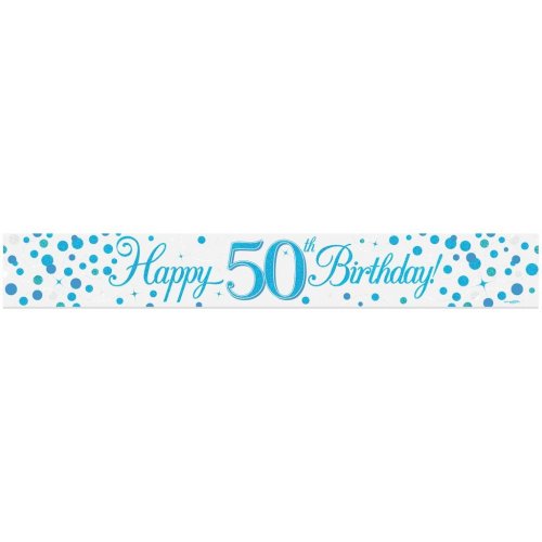 Sparkling Fizz Blue 50th Happy Birthday Foil Banner