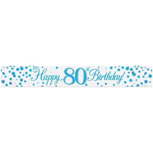 Sparkling Fizz Blue 80th Happy Birthday Foil Banner