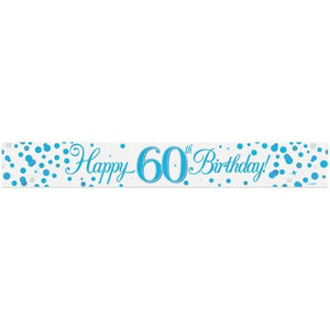 Sparkling Fizz Blue 60th Happy Birthday Foil Banner