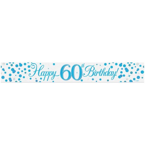 Sparkling Fizz Blue 60th Happy Birthday Foil Banner