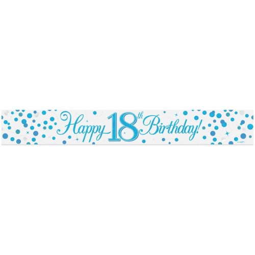 Sparkling Fizz Blue 18th Happy Birthday Foil Banner