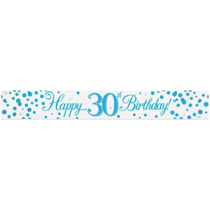 Sparkling Fizz Blue 30th Happy Birthday Foil Banner
