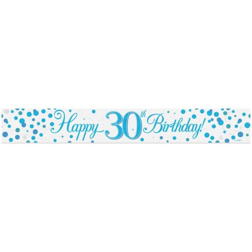 Sparkling Fizz Blue 30th Happy Birthday Foil Banner