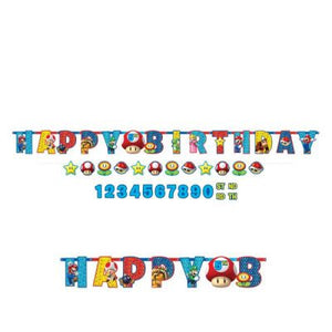 Super Mario Brothers Jumbo Letter Happy Birthday Banner Kit with Bonus Mini Banner