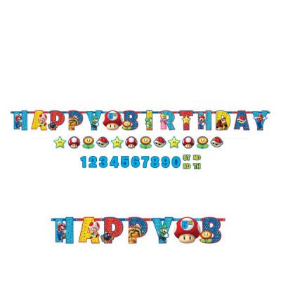 Super Mario Brothers Jumbo Letter Happy Birthday Banner Kit with Bonus Mini Banner