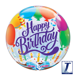 22'' Happy Birthday Balloons & Candles Takara Bubble Balloon UNINFLATED
