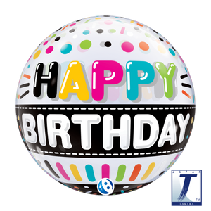 Birthday Black Band and Dots 22 Inch Takara Bubble Balloon UNINFLATED