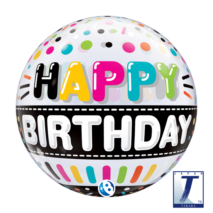 Birthday Black Band and Dots 22 Inch Takara Bubble Balloon UNINFLATED