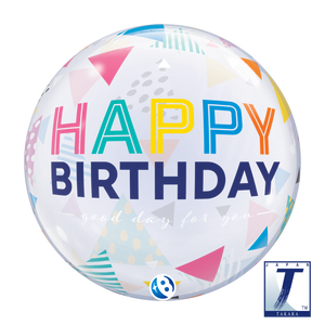 22" Birthday Rainbow Triangles Takara Bubble Balloon UNINFLATED