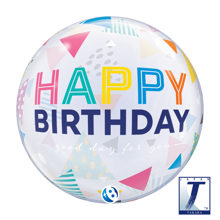 22" Birthday Rainbow Triangles Takara Bubble Balloon UNINFLATED