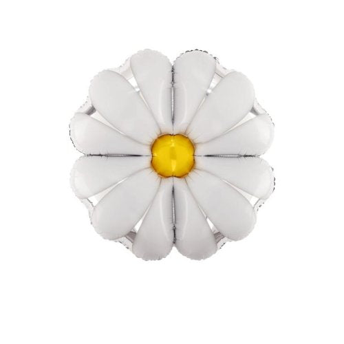 White Daisy with Yellow  SuperShape Foil Balloon UNINFLATED