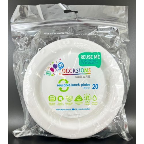White Plastic Lunch Plates - Pack of 20