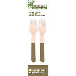 Eco Friendly Wooden Forks Metallic Gold 155 mm - Pack of 20