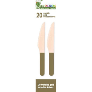 Eco Friendly Wooden Knife Metallic Gold 155 mm - Pack of 20