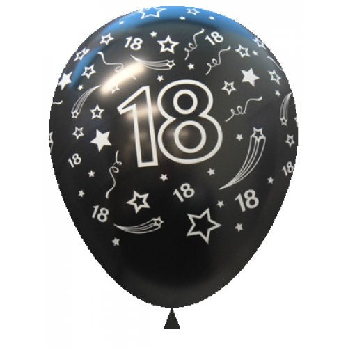 11 Inch Printed 18 Metallic Black Sempertex Latex Balloon UNINFLATED