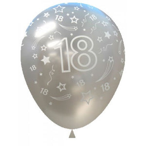 11 Inch Printed 18 Pearl Silver Sempertex Latex Balloon UNINFLATED