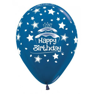 11 Inch Printed Happy Birthday Cake Metallic Assorted Sempertex Latex Balloon UNINFLATED