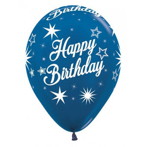 11 Inch Printed Happy Birthday Sparkle Metallic Assorted Sempertex Latex Balloon UNINFLATED