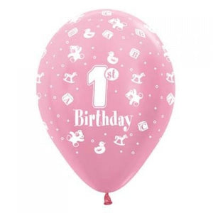 11 Inch Printed First Birthday Girl Sempertex Latex Balloon UNINFLATED