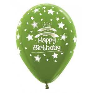 11 Inch Printed Happy Birthday Cake Metallic Assorted Sempertex Latex Balloon UNINFLATED