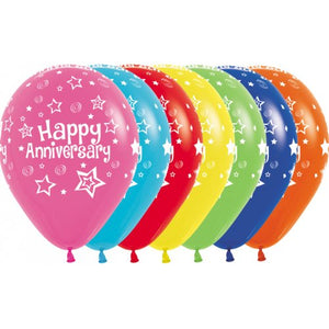 11 Inch Printed Happy Anniversary Fashion Assorted Sempertex Latex Balloon UNINFLATED