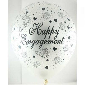 11 Inch Printed Happy Engagement Pearl Silver Sempertex Latex Balloon UNINFLATED