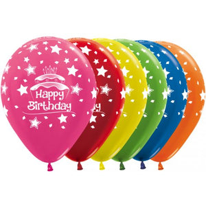 11 Inch Printed Happy Birthday Cake Metallic Assorted Sempertex Latex Balloon UNINFLATED