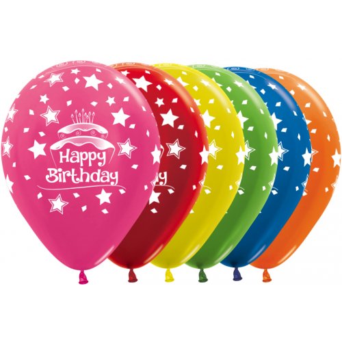 11 Inch Printed Happy Birthday Cake Metallic Assorted Sempertex Latex Balloon UNINFLATED