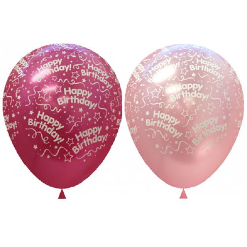 11 Inch Printed Happy Birthday Metallic Pinks Sempertex Latex Balloon UNINFLATED