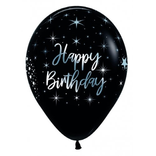 11 Inch Printed Happy Birthday Radiant Fashion Black Sempertex Latex Balloon UNINFLATED