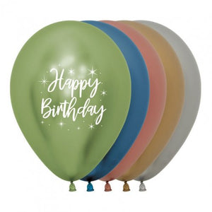 11 Inch Printed Happy Birthday Radiant Reflex Assorted Sempertex Latex Balloon UNINFLATED