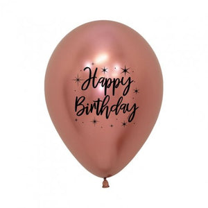 11 Inch Printed Happy Birthday Radiant Reflex Rose Gold Sempertex Latex Balloon UNINFLATED