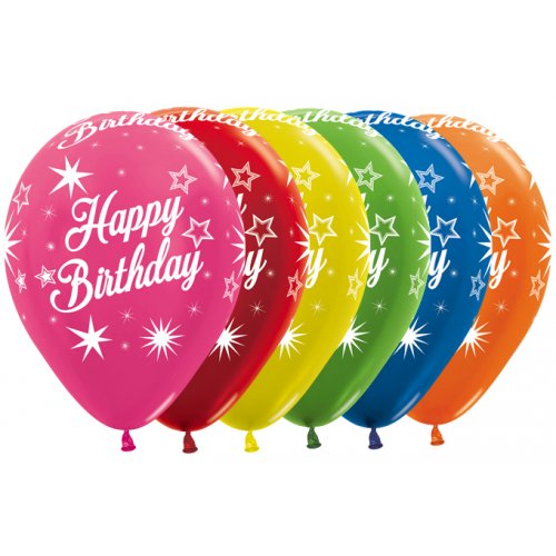 11 Inch Printed Happy Birthday Sparkle Metallic Assorted Sempertex Latex Balloon UNINFLATED