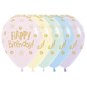 11 Inch Printed Happy Birthday Sunshine Pastel Matte Assorted Sempertex Latex Balloon UNINFLATED