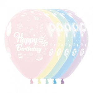 11 Inch Printed Happy Birthday Sweet Pastel Matte Assorted Sempertex Latex Balloon UNINFLATED
