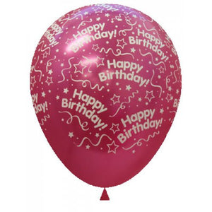 11 Inch Printed Happy Birthday Metallic Pinks Sempertex Latex Balloon UNINFLATED