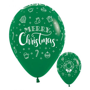 11 Inch Printed Merry Christmas Wreath Fashion Green Sempertex Latex Balloon UNINFLATED