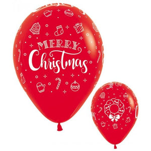 11 Inch Printed Merry Christmas Wreath Fashion Red Sempertex Latex Balloon UNINFLATED