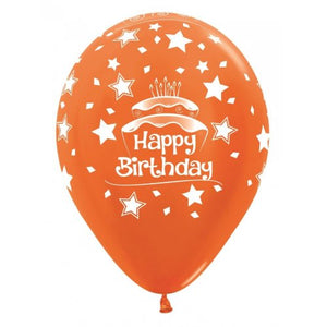 11 Inch Printed Happy Birthday Cake Metallic Assorted Sempertex Latex Balloon UNINFLATED