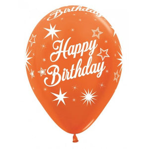 11 Inch Printed Happy Birthday Sparkle Metallic Assorted Sempertex Latex Balloon UNINFLATED