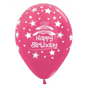 11 Inch Printed Happy Birthday Cake Metallic Assorted Sempertex Latex Balloon UNINFLATED