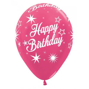 11 Inch Printed Happy Birthday Sparkle Metallic Assorted Sempertex Latex Balloon UNINFLATED